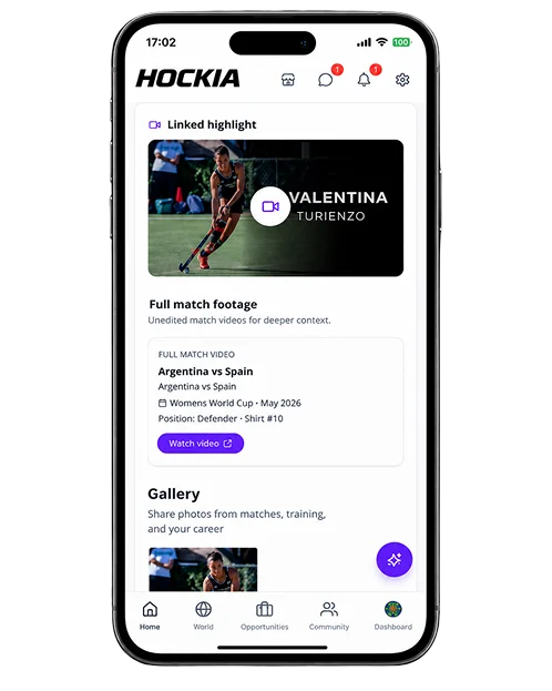 HOCKIA profile media: linked highlight video, full match footage and gallery